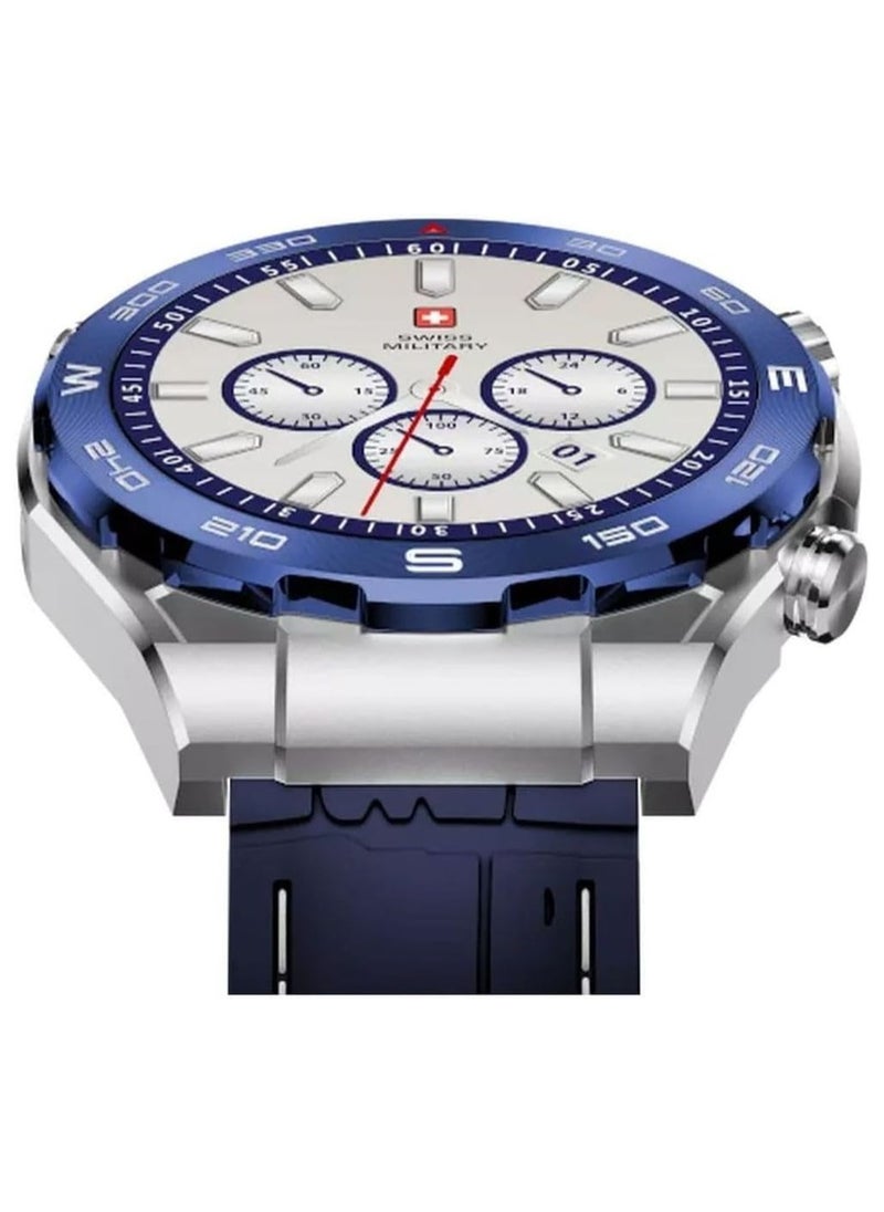 SWISS MILITARY - Swiss Military Dom 3 Smartwatch- 1.43" AMOLED, Call Features, Multi Language, Heart Rate/BP/Oxygen Level Monitoring, Wireless Charging, 5-7 Days Battery Life,IP67, Compatibility: iOS/Android (Blue) - Image 1