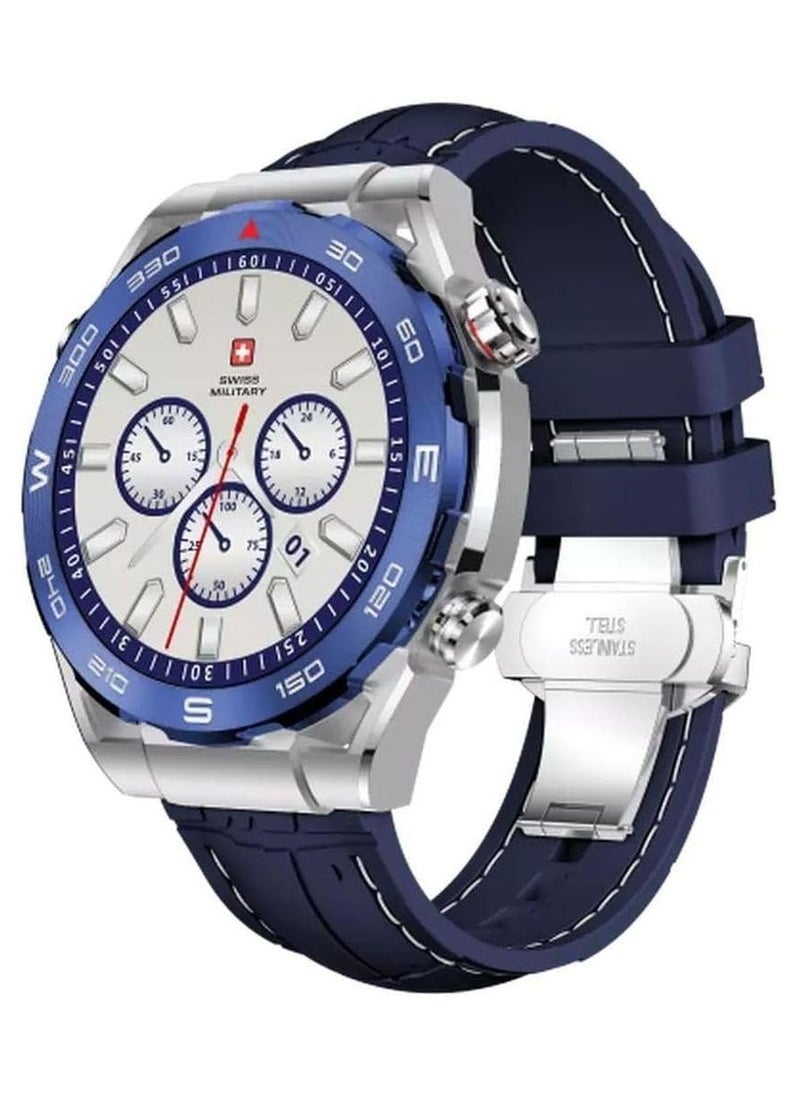 SWISS MILITARY - Swiss Military Dom 3 Smartwatch- 1.43" AMOLED, Call Features, Multi Language, Heart Rate/BP/Oxygen Level Monitoring, Wireless Charging, 5-7 Days Battery Life,IP67, Compatibility: iOS/Android (Blue) - Image 1