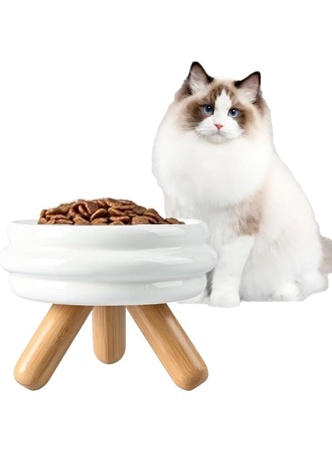 Neostyle NeoStyle Elevated Ceramic Cat Bowl with Wooden Stand Raised Pet Dishes for Food and Water Anti-Slip Design Dishwasher Microwave Safe Water Bowl - Image 1