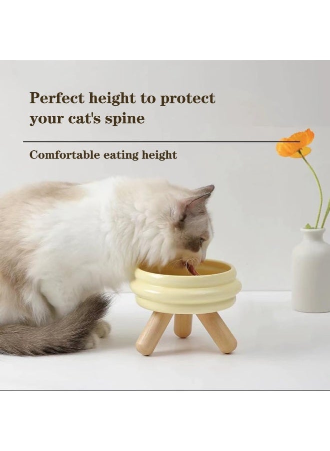 Neostyle NeoStyle Elevated Ceramic Cat Bowl with Wooden Stand Raised Pet Dishes for Food and Water Anti-Slip Design Dishwasher Microwave Safe Water Bowl - Image 4