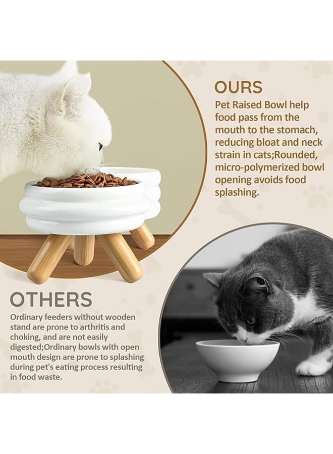 Neostyle NeoStyle Elevated Ceramic Cat Bowl with Wooden Stand Raised Pet Dishes for Food and Water Anti-Slip Design Dishwasher Microwave Safe Water Bowl - Image 3