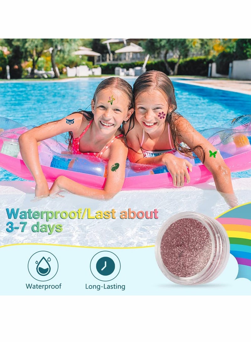 30 Color Waterproof Glitter Tattoo Kit for Kids Perfect for Festivals and Parties Includes 24 Glitter Powders 6 Glow Powders 105 Stencils 5 Brushes 2 Glue - Image 3