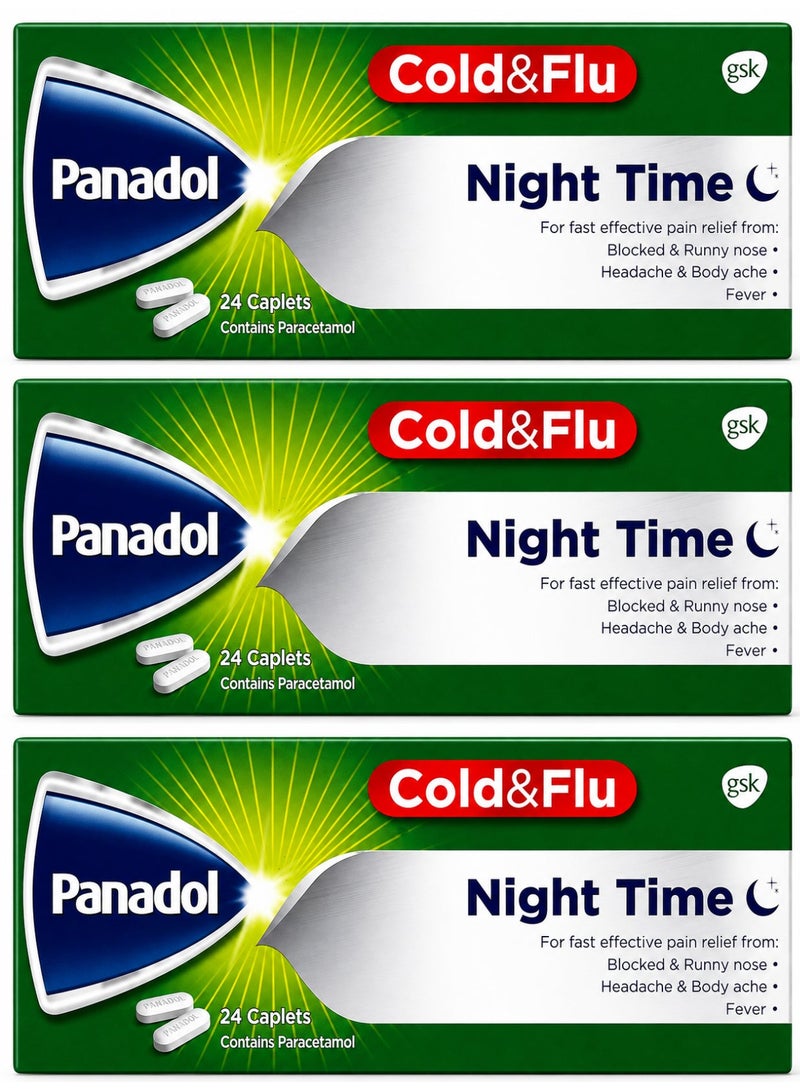 Panadol Pack Of 3 Cold And Flu Night Time Caplet 24pcs - Image 1