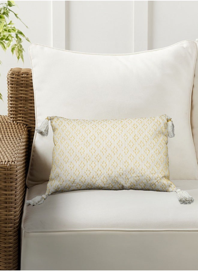 N & H Jute Decorative Tassel Cushion | Soft Boho Fabric Cotton Tassel | Pillows for Living Room & Bedroom, Sofa Couch Chair Decor | Size 14 x 20 Inch | 36 x 51 cm (Yellow Diamonds on Cream)  - Image 1