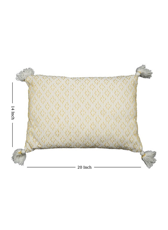 N & H Jute Decorative Tassel Cushion | Soft Boho Fabric Cotton Tassel | Pillows for Living Room & Bedroom, Sofa Couch Chair Decor | Size 14 x 20 Inch | 36 x 51 cm (Yellow Diamonds on Cream)  - Image 2