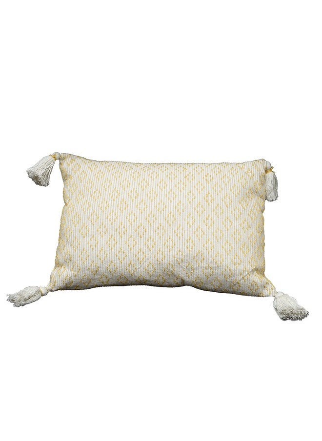 N & H Jute Decorative Tassel Cushion | Soft Boho Fabric Cotton Tassel | Pillows for Living Room & Bedroom, Sofa Couch Chair Decor | Size 14 x 20 Inch | 36 x 51 cm (Yellow Diamonds on Cream)  - Image 3