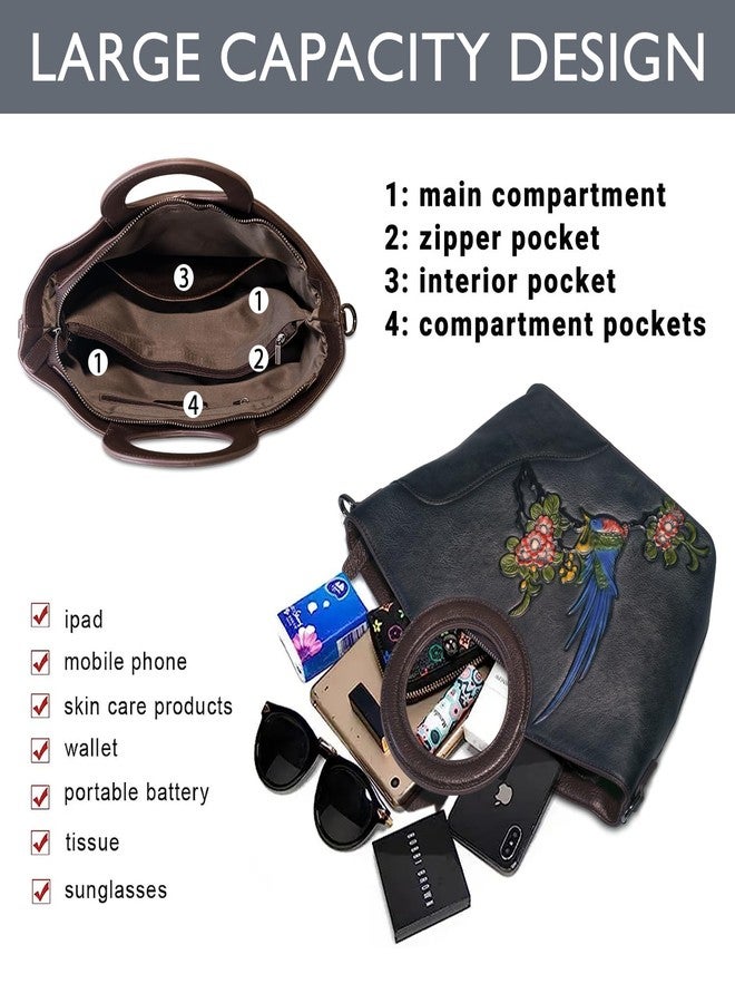 SHARPAD Genuine Leather Satchel for Women Top Handle Bags Handmade Purse Vintage Embossed Leather Crossbody Handbags Hobo Bag, Black-1, 9.45" L × 4.7" W × 9.85" H, 14.2" L - Image 5