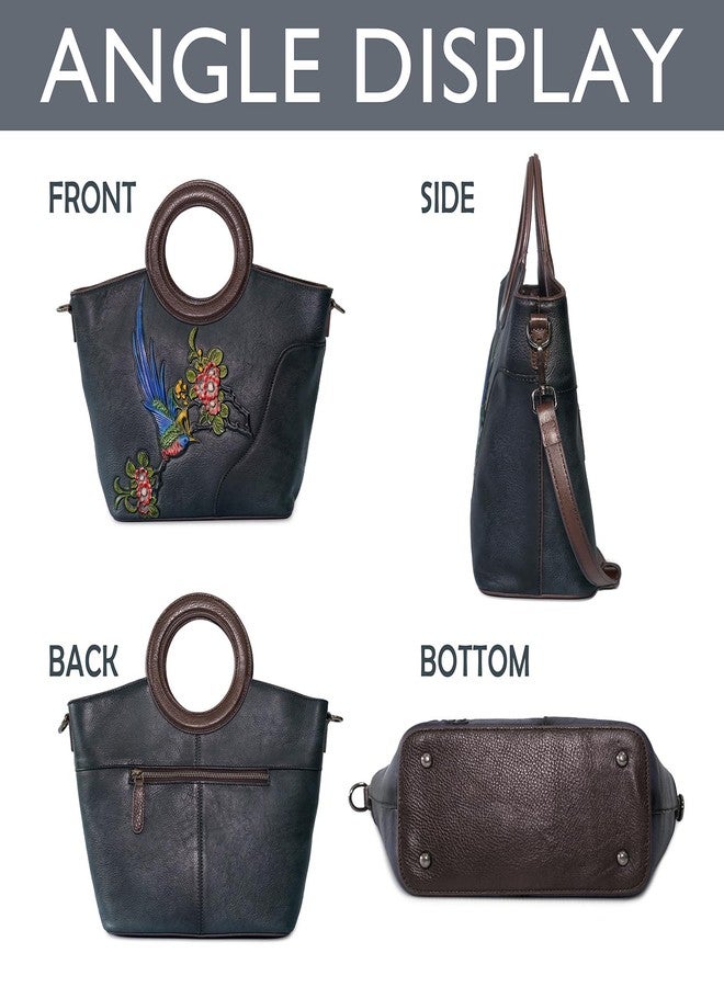 SHARPAD Genuine Leather Satchel for Women Top Handle Bags Handmade Purse Vintage Embossed Leather Crossbody Handbags Hobo Bag, Black-1, 9.45" L × 4.7" W × 9.85" H, 14.2" L - Image 3