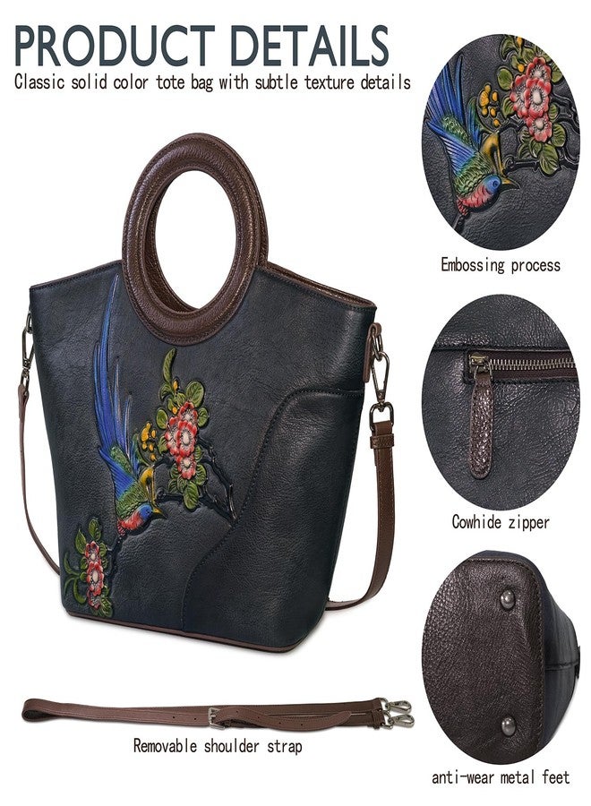 SHARPAD Genuine Leather Satchel for Women Top Handle Bags Handmade Purse Vintage Embossed Leather Crossbody Handbags Hobo Bag, Black-1, 9.45" L × 4.7" W × 9.85" H, 14.2" L - Image 4