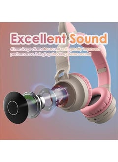 Generic Cat Ear Kids Bluetooth Headphones Wired with Mic for School - Wireless Boy Girls Noise Cancelling Bluetooth Headphones Foldable Children Headsets for iPad Kindle Airplane Travel Tablet (Beige Pink)  - Image 2