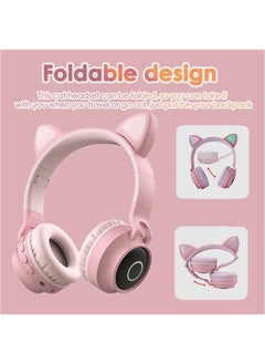 Generic Cat Ear Kids Bluetooth Headphones Wired with Mic for School - Wireless Boy Girls Noise Cancelling Bluetooth Headphones Foldable Children Headsets for iPad Kindle Airplane Travel Tablet (Beige Pink)  - Image 3