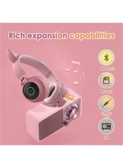 Generic Cat Ear Kids Bluetooth Headphones Wired with Mic for School - Wireless Boy Girls Noise Cancelling Bluetooth Headphones Foldable Children Headsets for iPad Kindle Airplane Travel Tablet (Beige Pink)  - Image 4