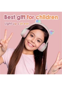 Generic Cat Ear Kids Bluetooth Headphones Wired with Mic for School - Wireless Boy Girls Noise Cancelling Bluetooth Headphones Foldable Children Headsets for iPad Kindle Airplane Travel Tablet (Beige Pink)  - Image 5