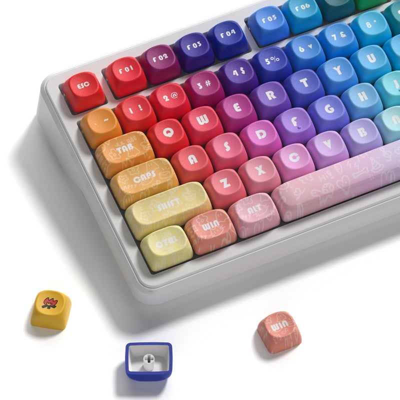 Keyporia MOA Profile PBT Keycaps, 131 Keys Dye-Sublimation Custom Keyboard Keycaps Cute Rainbow Key caps for Cherry Gateron MX Swithes Mechanical Keyboards - Image 1