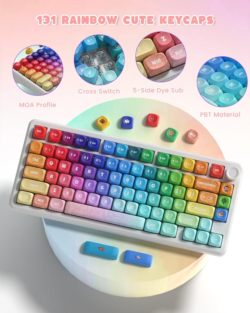 Keyporia MOA Profile PBT Keycaps, 131 Keys Dye-Sublimation Custom Keyboard Keycaps Cute Rainbow Key caps for Cherry Gateron MX Swithes Mechanical Keyboards - Image 2