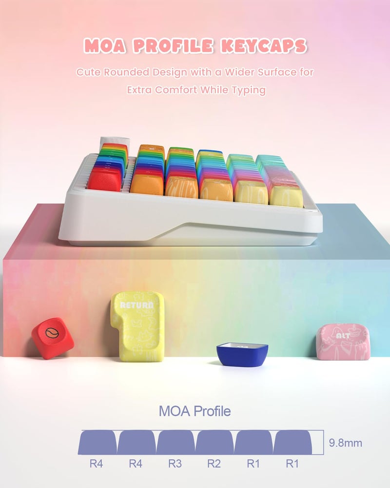 Keyporia MOA Profile PBT Keycaps, 131 Keys Dye-Sublimation Custom Keyboard Keycaps Cute Rainbow Key caps for Cherry Gateron MX Swithes Mechanical Keyboards - Image 3