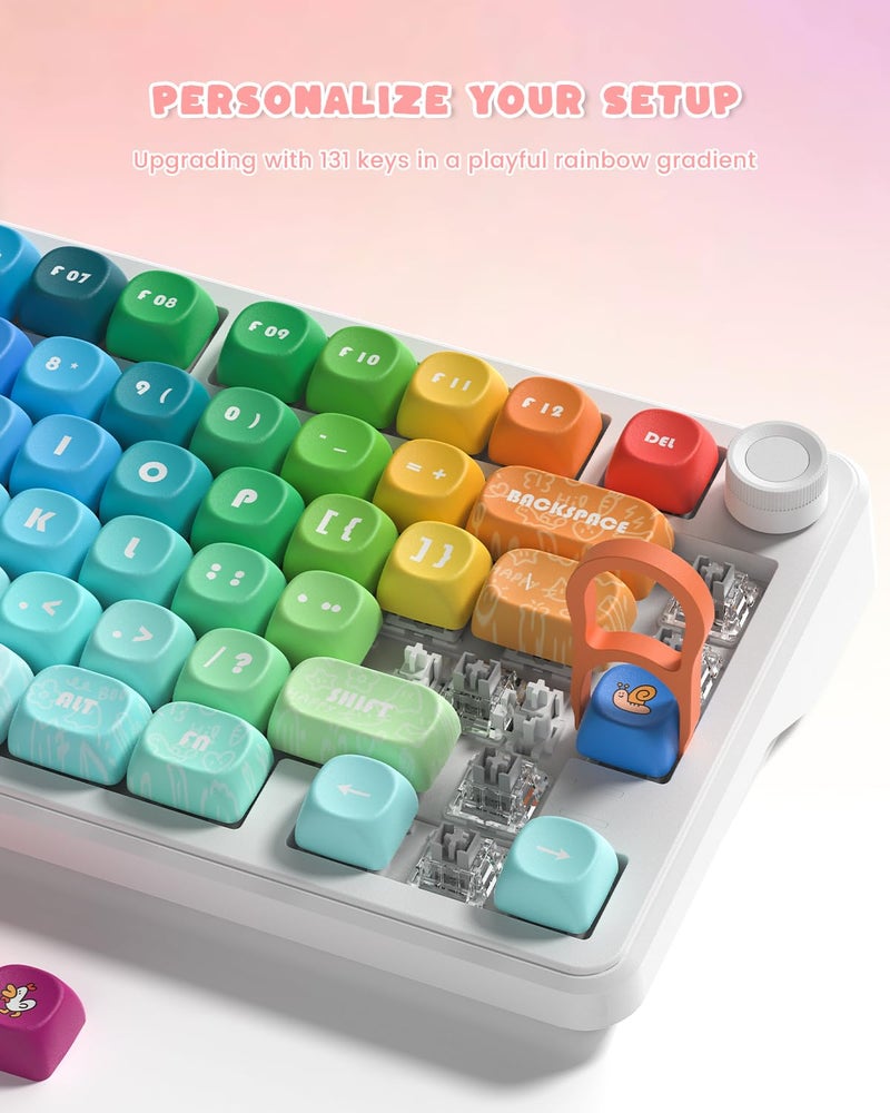 Keyporia MOA Profile PBT Keycaps, 131 Keys Dye-Sublimation Custom Keyboard Keycaps Cute Rainbow Key caps for Cherry Gateron MX Swithes Mechanical Keyboards - Image 5