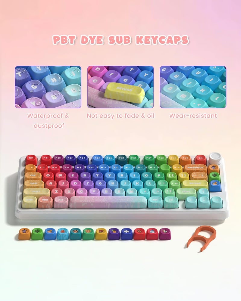Keyporia MOA Profile PBT Keycaps, 131 Keys Dye-Sublimation Custom Keyboard Keycaps Cute Rainbow Key caps for Cherry Gateron MX Swithes Mechanical Keyboards - Image 4