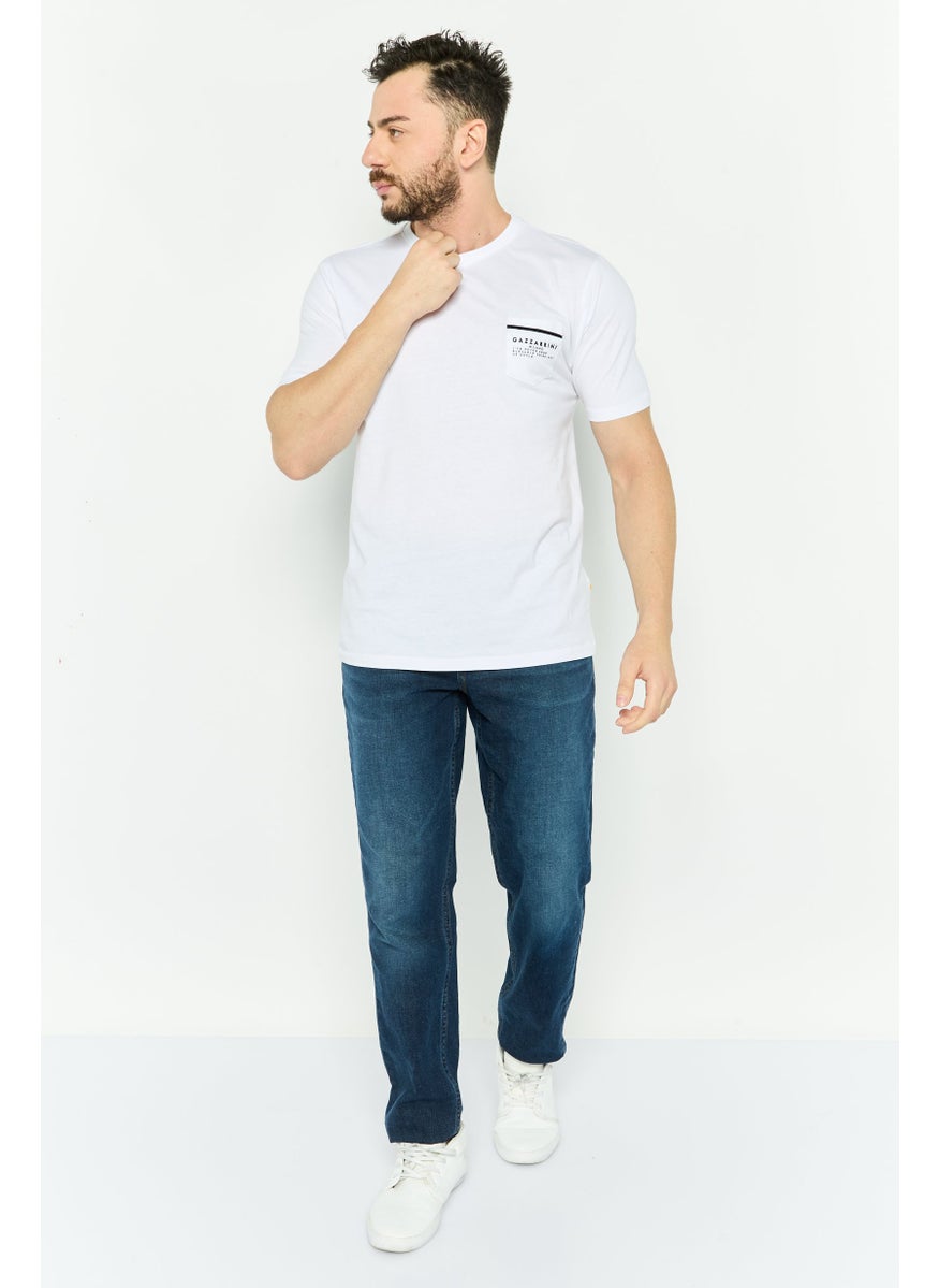 Gazzarrini Men Crew Neck Short Sleeve Brand Logo T Shirt, White  - Image 2