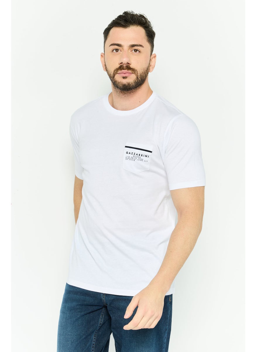 Gazzarrini Men Crew Neck Short Sleeve Brand Logo T Shirt, White  - Image 1