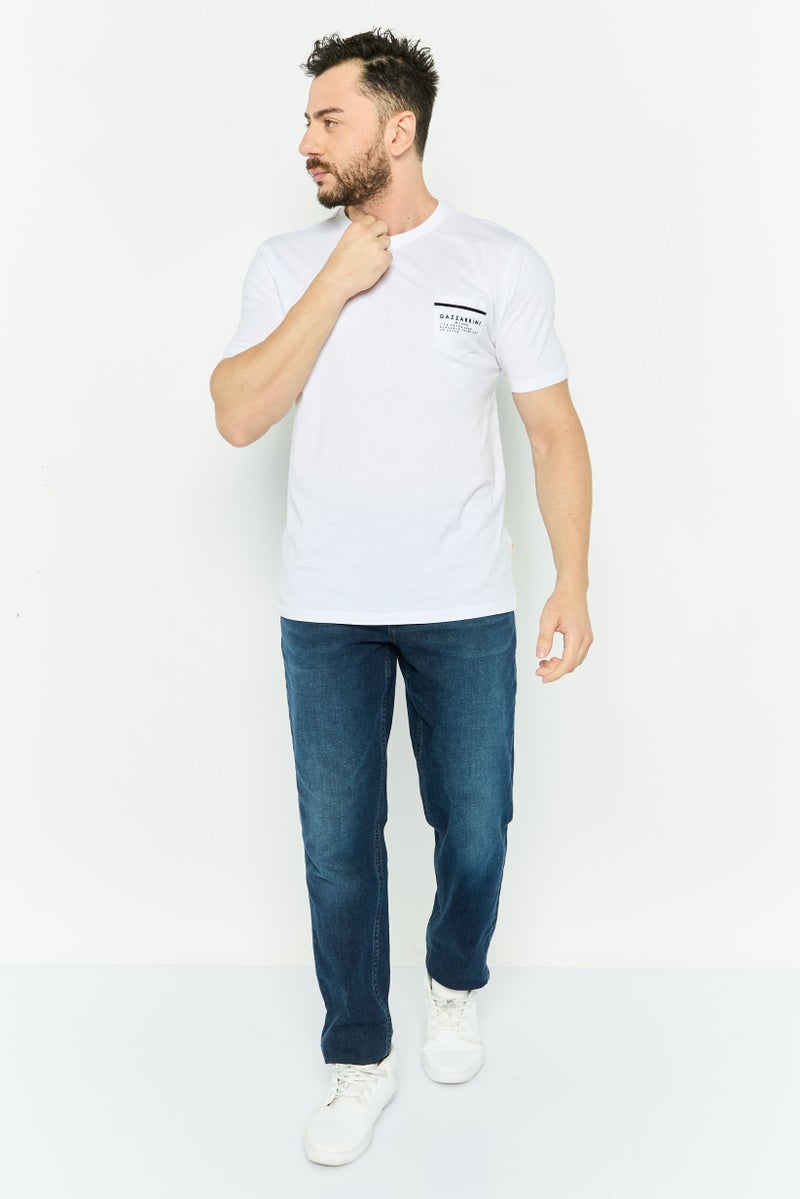 Gazzarrini Men Crew Neck Short Sleeve Brand Logo T Shirt, White - Image 2