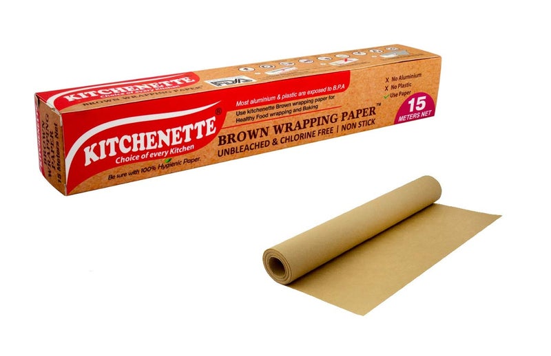 Kitchenette Brown Food Wrapping Paper | 15m Unbleached Chlorine-Free Parchment | Oven & Microwave Safe | Non-Stick Oil-Proof Surface | Food Safety Certified | for Baking, Roasting & Food Storage - Image 1