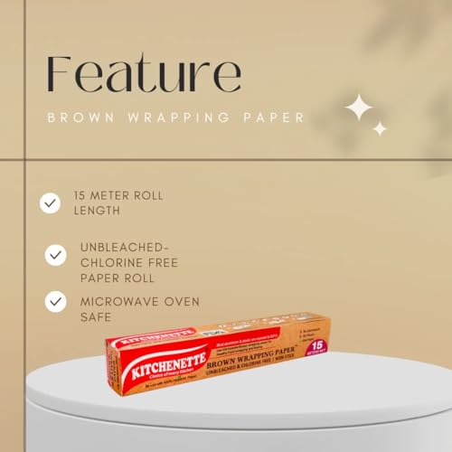 Kitchenette Brown Food Wrapping Paper | 15m Unbleached Chlorine-Free Parchment | Oven & Microwave Safe | Non-Stick Oil-Proof Surface | Food Safety Certified | for Baking, Roasting & Food Storage - Image 2