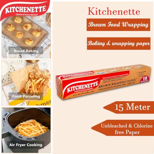 Kitchenette Brown Food Wrapping Paper | 15m Unbleached Chlorine-Free Parchment | Oven & Microwave Safe | Non-Stick Oil-Proof Surface | Food Safety Certified | for Baking, Roasting & Food Storage - Image 5