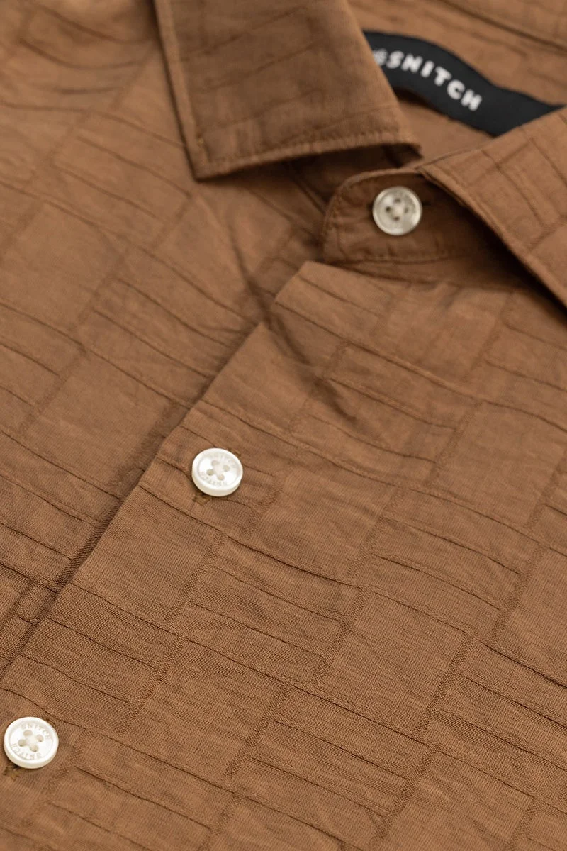 سنيتش Mustard Geometric Long Sleeve Slim Fit Casual Shirt