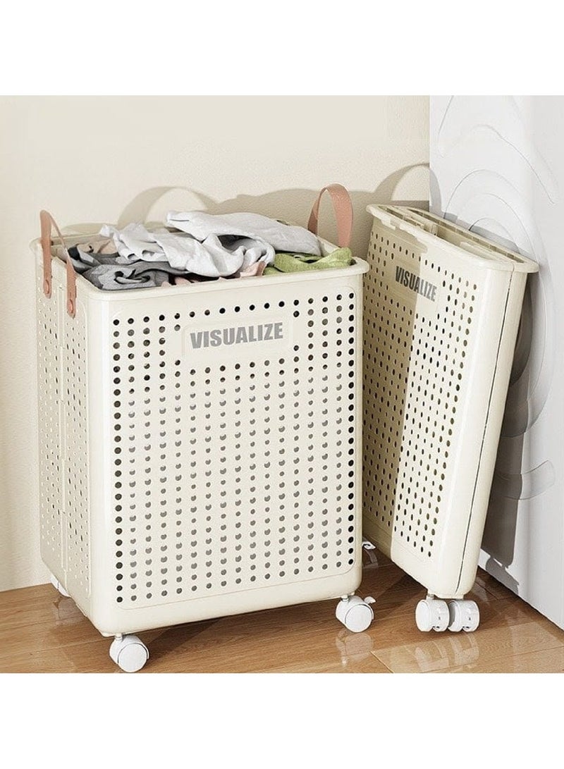 تي دبليو إي جي جي أو أن سلة غسيل قابلة للطي، كبيرة جدًا، للملابس المتسخة، سلة غسيل قابلة للتهوية، مزودة بعجلات عالمية للحمام والمطبخ - Image 2