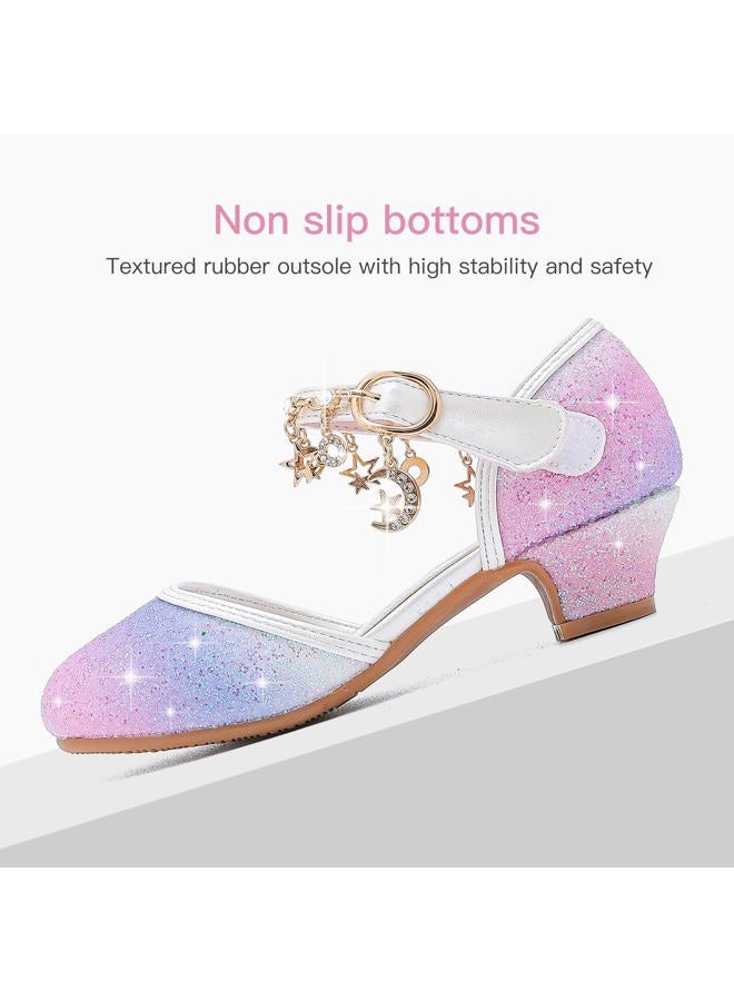 Furdeour Girls Sandals Big High Heels Size 3 Starry Purple Wedding Flower Girl Princess Party(2902StaPurple 3) - Image 5