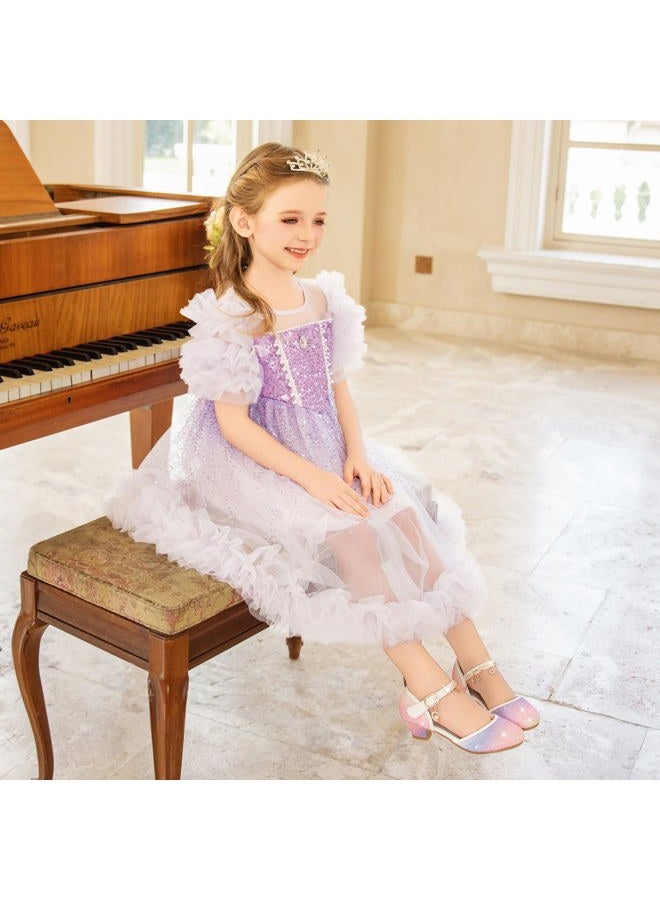 Furdeour Girls Sandals Big High Heels Size 3 Starry Purple Wedding Flower Girl Princess Party(2902StaPurple 3) - Image 3