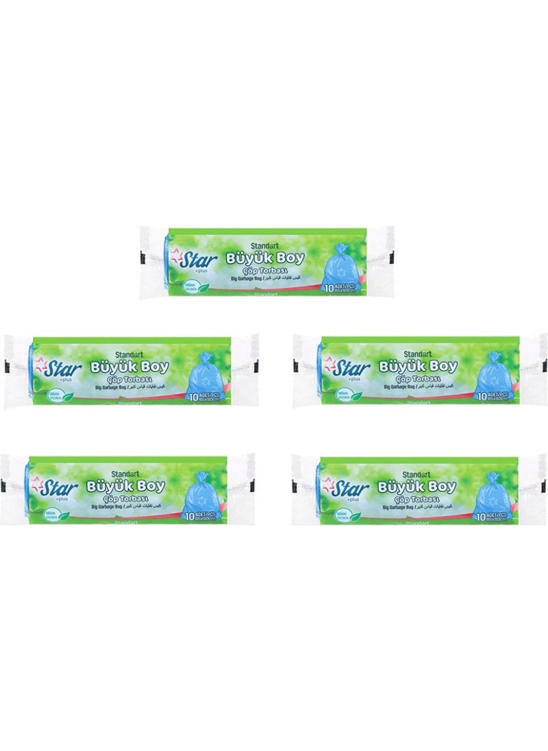 Star Garbage Bag - 5-Piece Opportunity Pack - Large Size 65X80 - Blue - 1 Roll of 10 