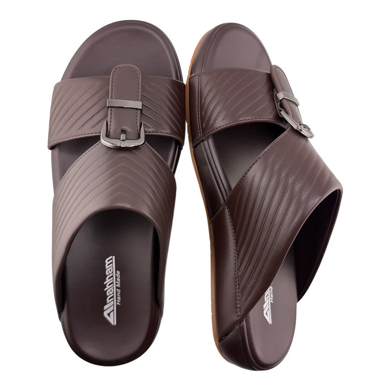 إيت صندل عربي يدوي الصنع للرجال من AET | شبشب رجالي خارجي | شبشب مفتوح من الأمام للاستخدام اليومي | جلد عربي أصلي مع ابزيم| تصميم عربي جديد | نعل داخلي مطابق للون| مريح وخفيف الوزن - Image 2