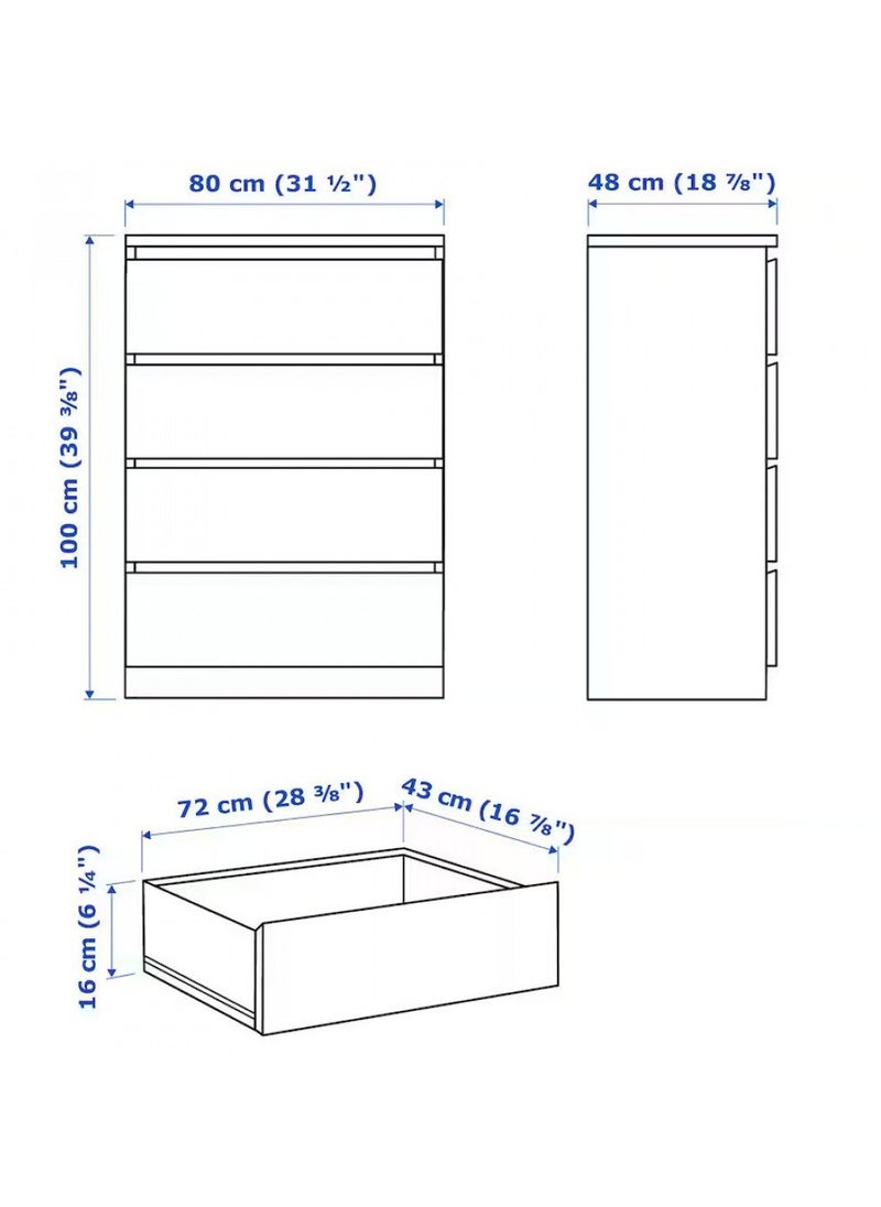 Chest of 4 drawers, white, 80x100 cm