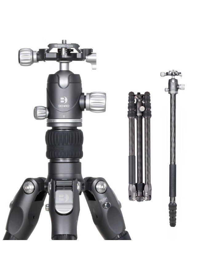 Benro Rh258ck Rhinoceros Professional Carbon Fiber Portable Reverse Folding Photography Tripod, Dual Panoramic Ball Head, Detachable Monopod, Dslr And Mirrorless Camera Tripod Set - Image 1