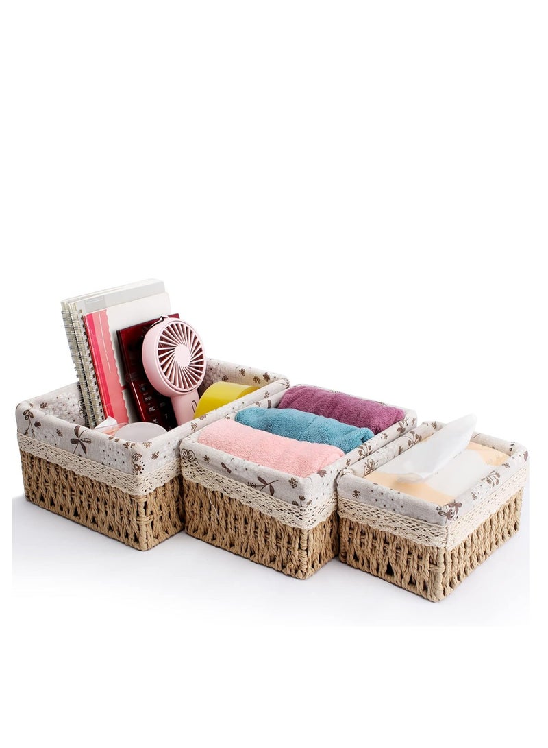 Handmade Wicker Storage Basket Set, Woven and Decorative Shelf Baskets, Decorative Home Storage Baskets, Nesting Baskets (Set of 3, Beige) - Image 1