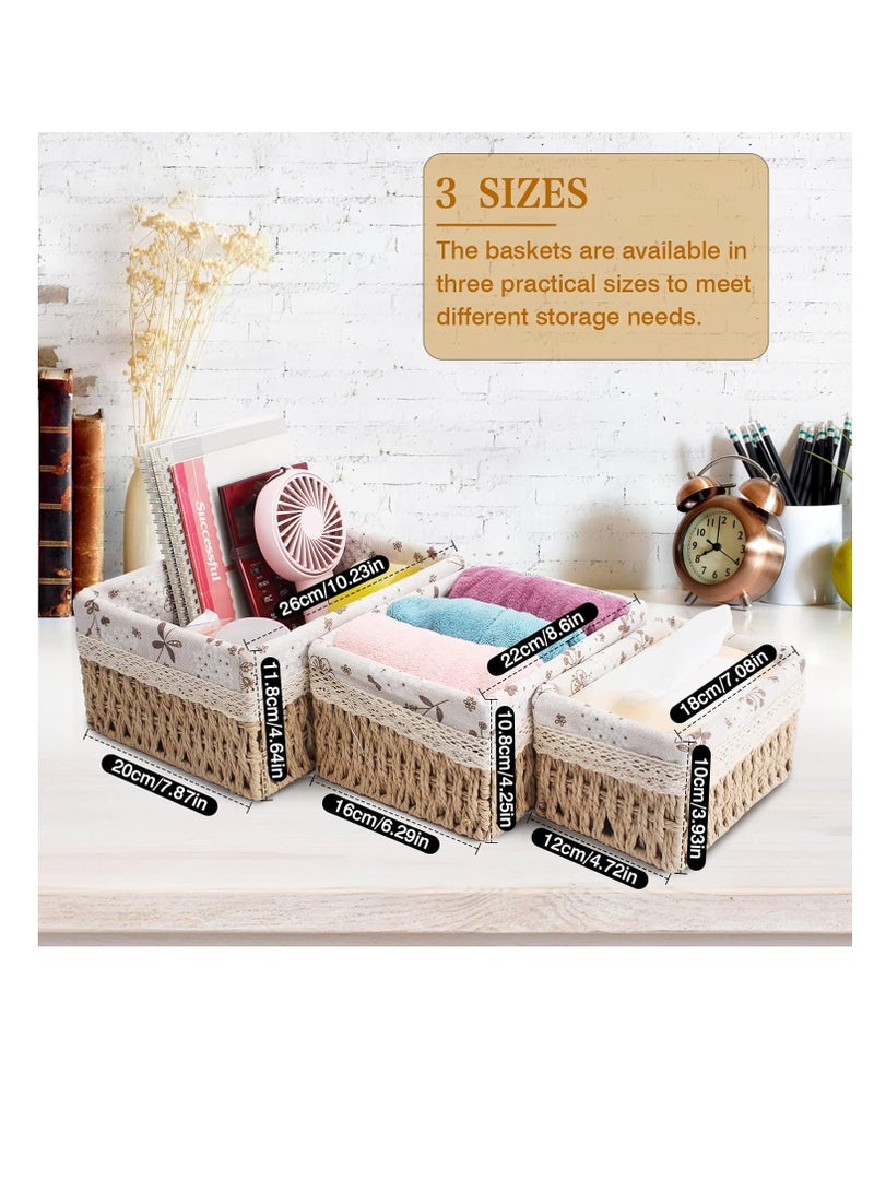 Handmade Wicker Storage Basket Set, Woven and Decorative Shelf Baskets, Decorative Home Storage Baskets, Nesting Baskets (Set of 3, Beige) - Image 3