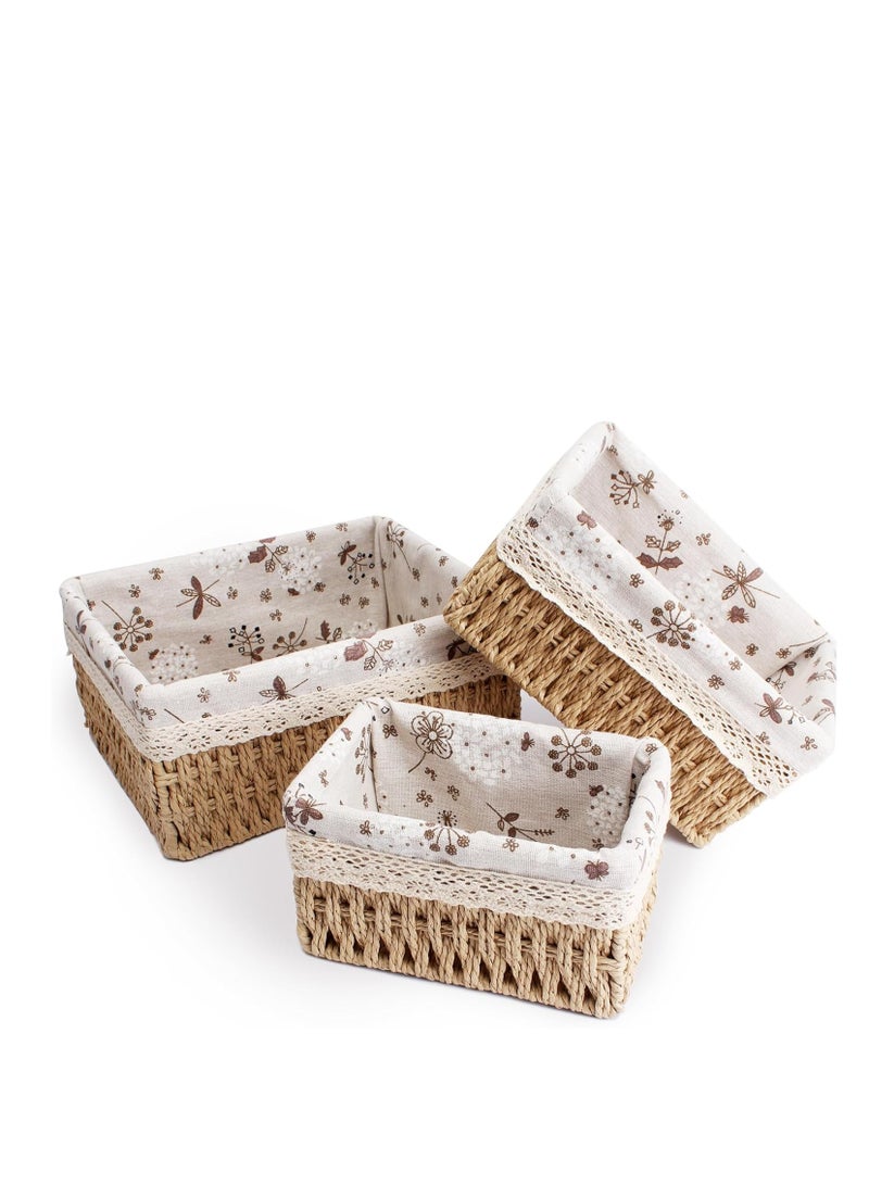 Handmade Wicker Storage Basket Set, Woven and Decorative Shelf Baskets, Decorative Home Storage Baskets, Nesting Baskets (Set of 3, Beige) - Image 4