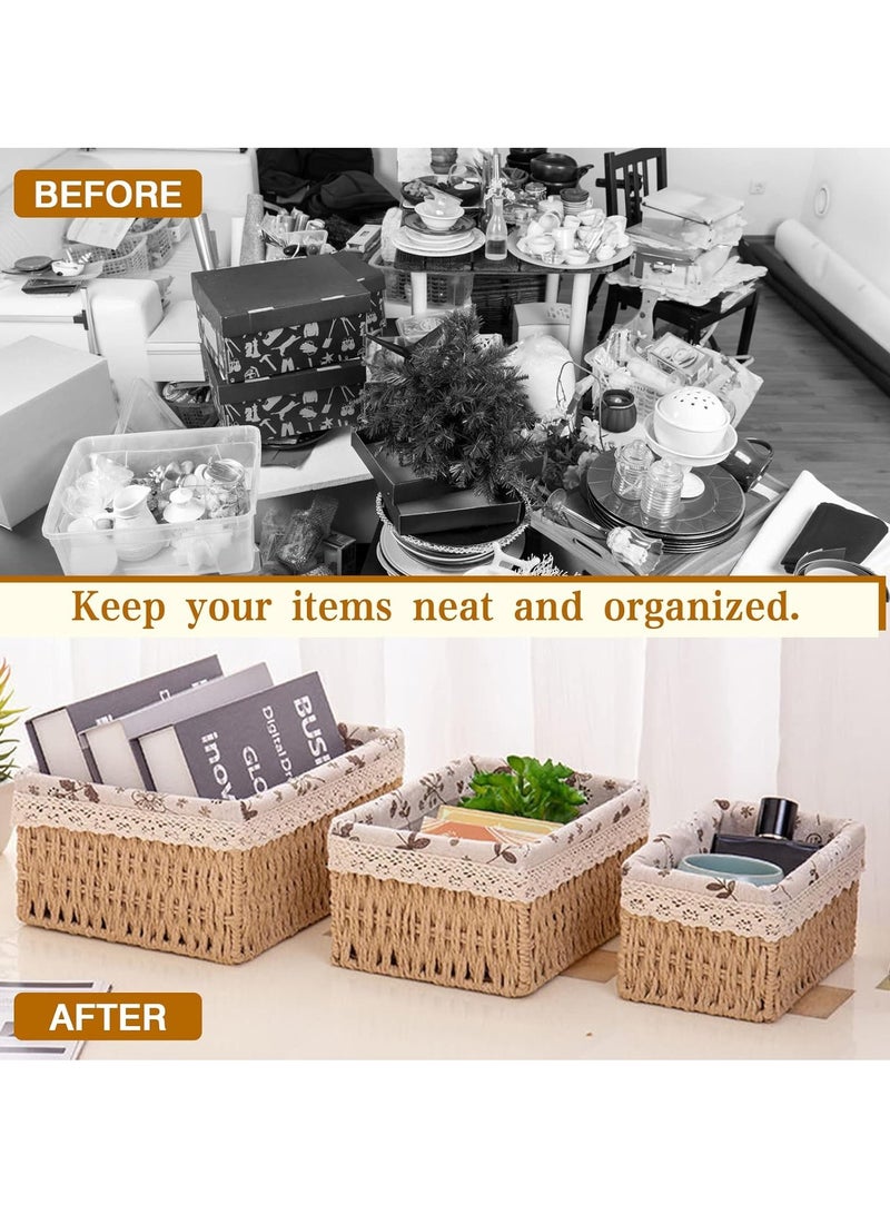 Handmade Wicker Storage Basket Set, Woven and Decorative Shelf Baskets, Decorative Home Storage Baskets, Nesting Baskets (Set of 3, Beige) - Image 5