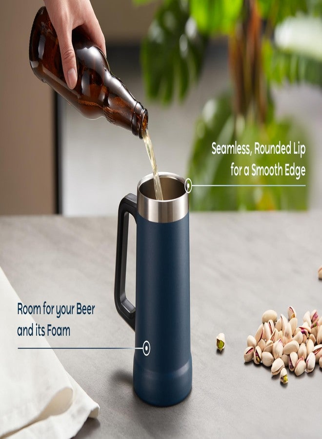 KooK Beer Stein, Stainless Steel Coffee Mug, Tumbler with Thermal Vacuum Insulation, Big Grip, Adventure, Double Walled Drinking Cup, Large Handle, Shatterproof, Navy Blue, 24 oz - Image 2