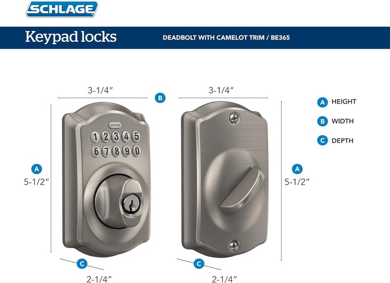 SCHLAGE BE365 V CAM 716 Camelot Keypad Deadbolt, Electronic Keyless Entry Lock, Aged Bronze - Image 3