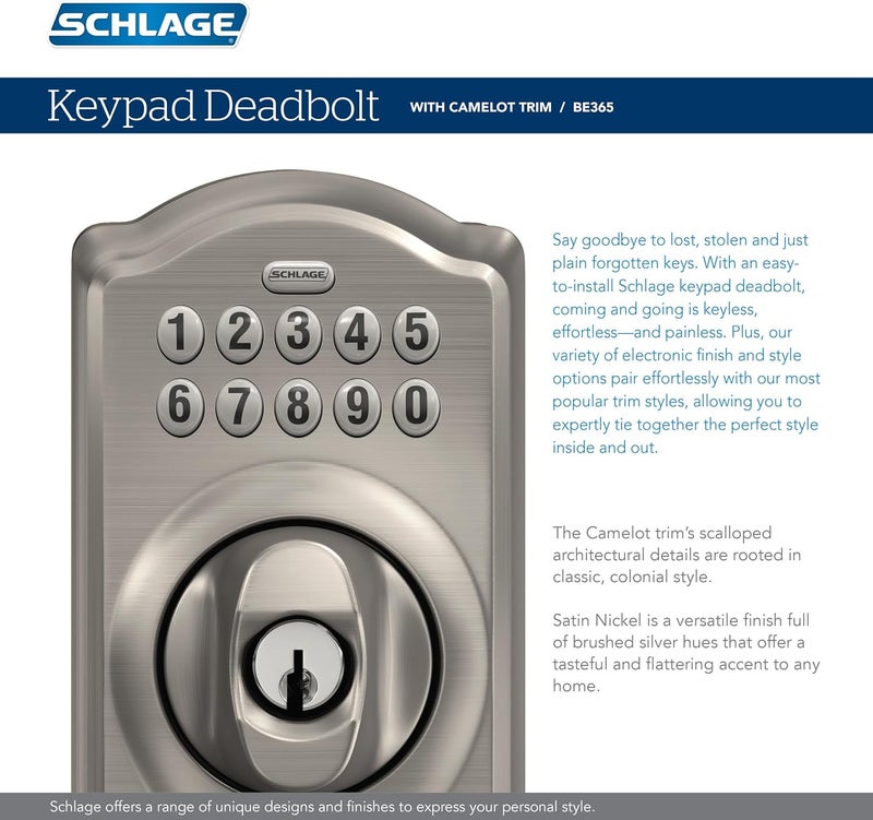 SCHLAGE BE365 V CAM 716 Camelot Keypad Deadbolt, Electronic Keyless Entry Lock, Aged Bronze - Image 4