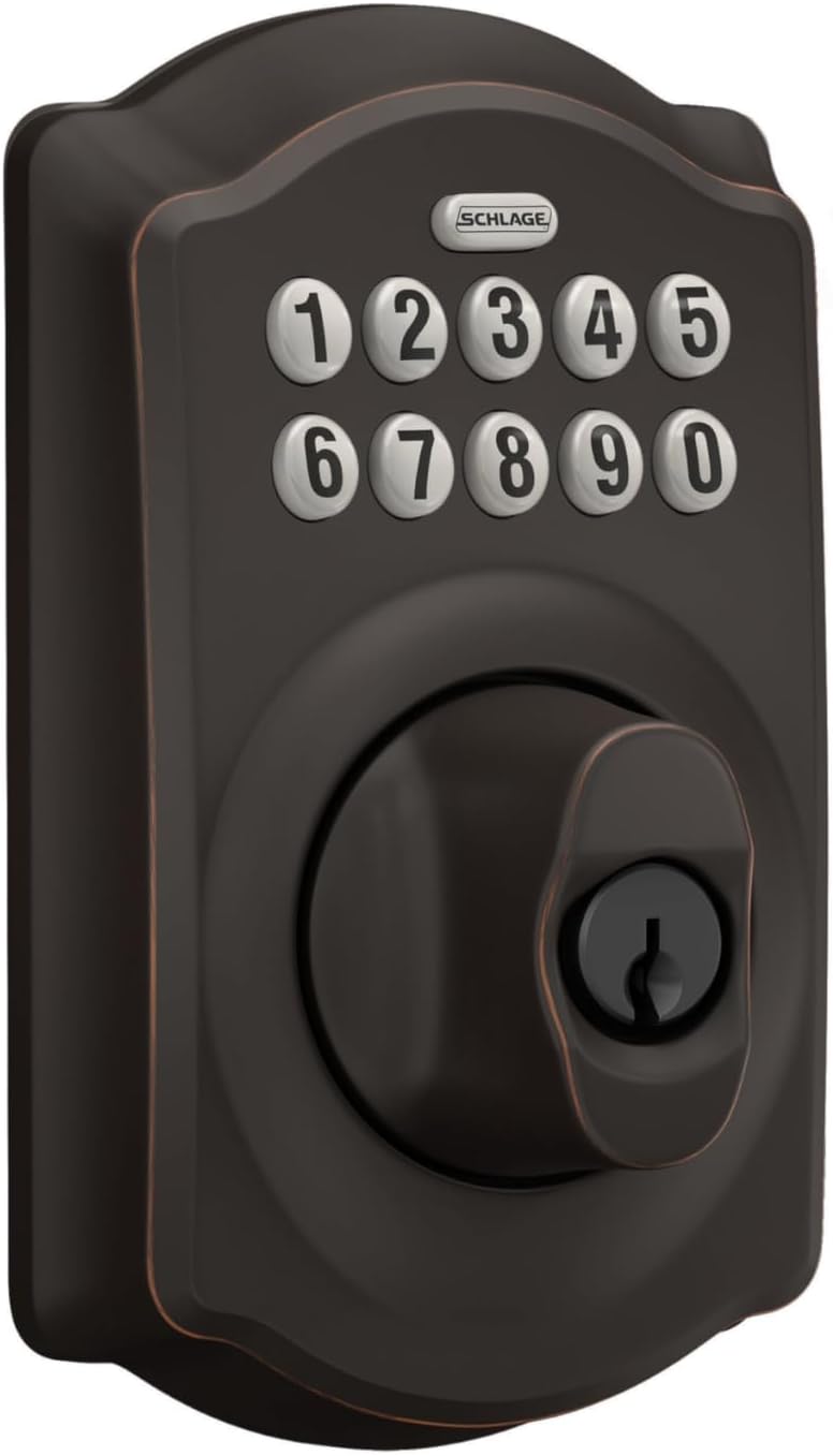 SCHLAGE BE365 V CAM 716 Camelot Keypad Deadbolt, Electronic Keyless Entry Lock, Aged Bronze - Image 2