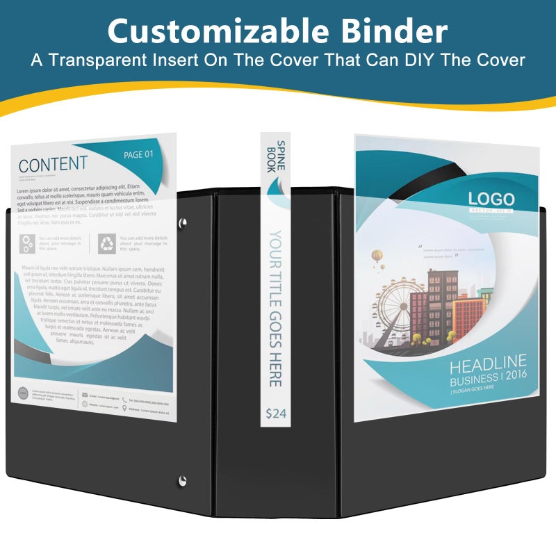 CIXILDTS 4" 3 Ring Binder, Standard 4-Inch Slant-D Ring Binder Fit Letter Size Paper, Presentation View Binders, 2 Packs, Black - Image 5
