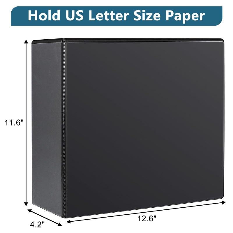 CIXILDTS 4" 3 Ring Binder, Standard 4-Inch Slant-D Ring Binder Fit Letter Size Paper, Presentation View Binders, 2 Packs, Black - Image 2