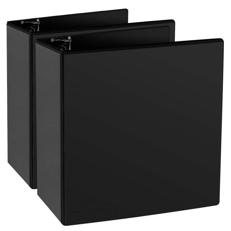 CIXILDTS 4" 3 Ring Binder, Standard 4-Inch Slant-D Ring Binder Fit Letter Size Paper, Presentation View Binders, 2 Packs, Black - Image 1