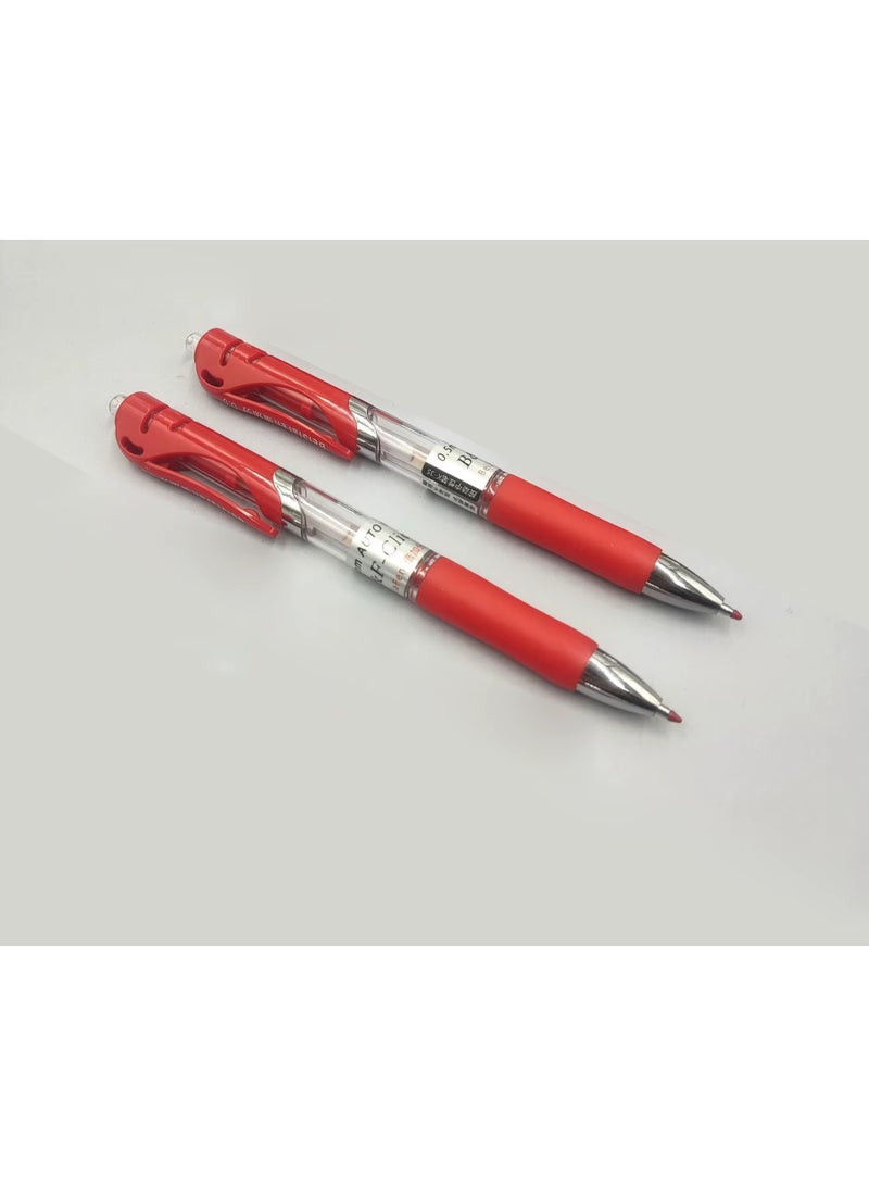 [12 قلمًا - حبر أحمر] أقلام حبر جاف قابلة للسحب. (12 قلمًا أحمر) برأس رفيع (0.5 مم) مع مقبض مريح - Image 1