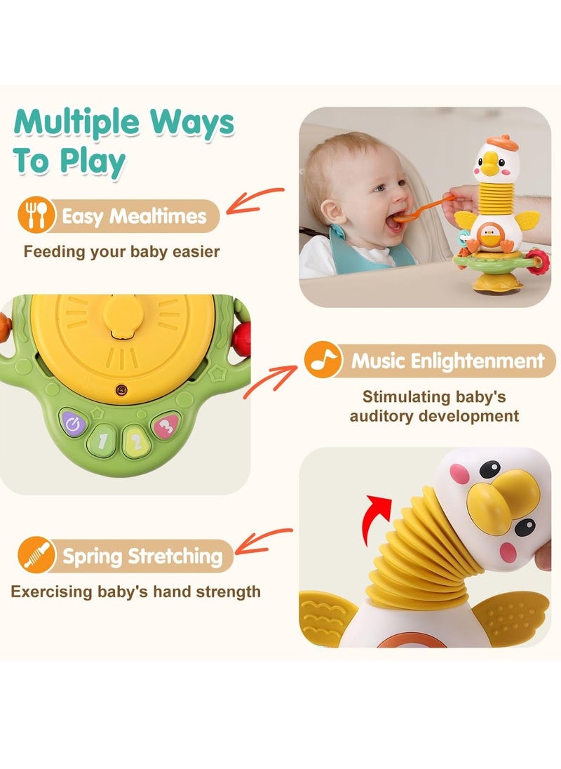 2 in 1 Baby High Chair Toys with Suction Cups Preschool Toys Dinner Table Playmate with Music Sound Educational Newborn Infant Toy Gifts for Kids 6+ Months 1-2 Year Old Vasily Goose - Image 2