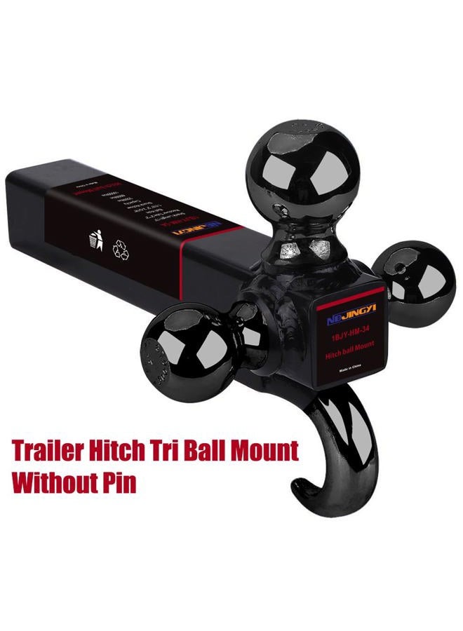 NBJINGYI 2" Trailer Hitch Tri Ball Mount with Hook 1-7/8", 2", 2-5/16" Chrome Plated Balls and Hook - Image 2